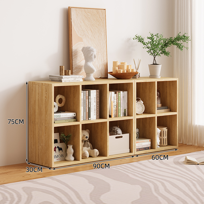 Picture of All Solid Wood Bookshelf Storage Rack Floor-Standing Wall-Mounted Combination Grid Cabinet Living Room Pine Storage Storage Low Home Bookcase