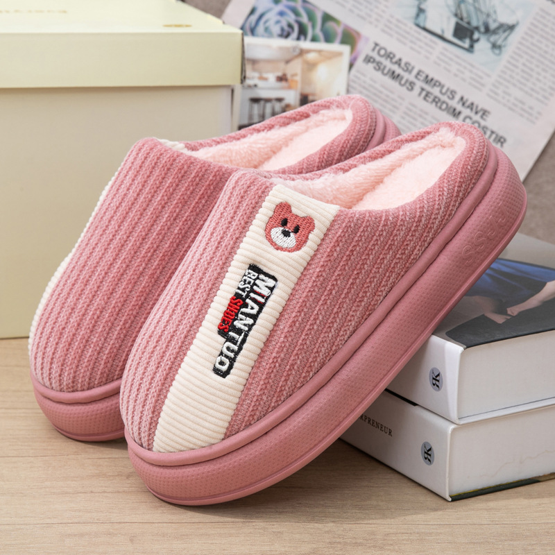 Cross-border cotton slippers for women, autumn and winter warm home use, hot-selling thick-soled non-slip fleece winter warm slippers for men