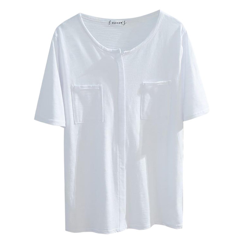 Short-Sleeved T-Shirt for Women in Summer Ins Style Bamboo Cotton Korean Style Cotton V-Neck Loose White Top Bottoming Shirt for Women Versatile