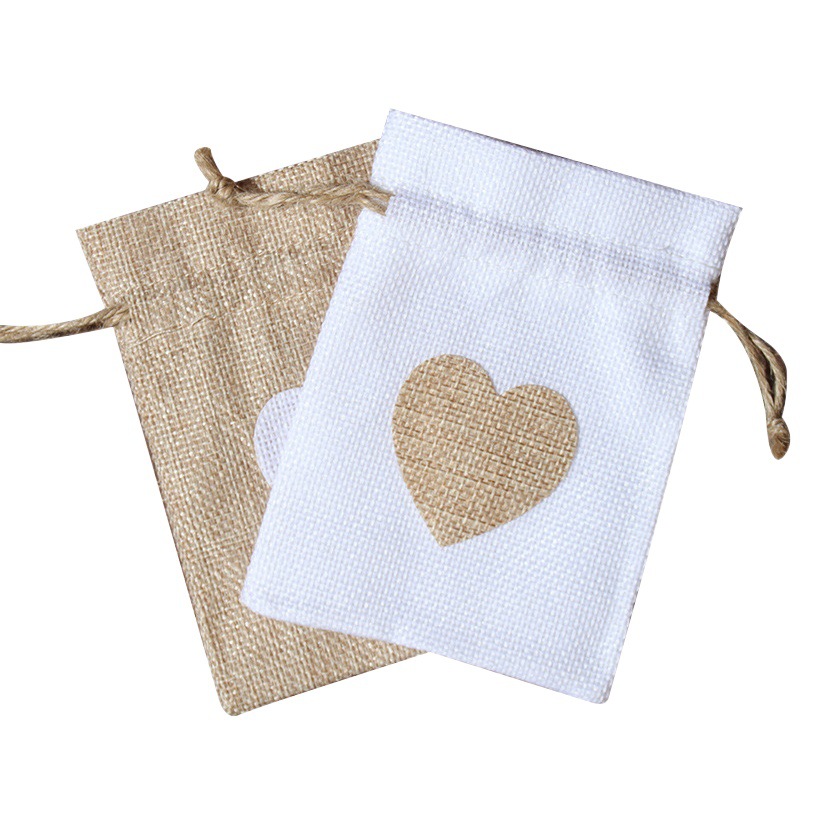 Cross-border exclusive new cotton and linen drawstring bag love hemp rope linen bag drawstring linen wine bottle packaging bag wholesale