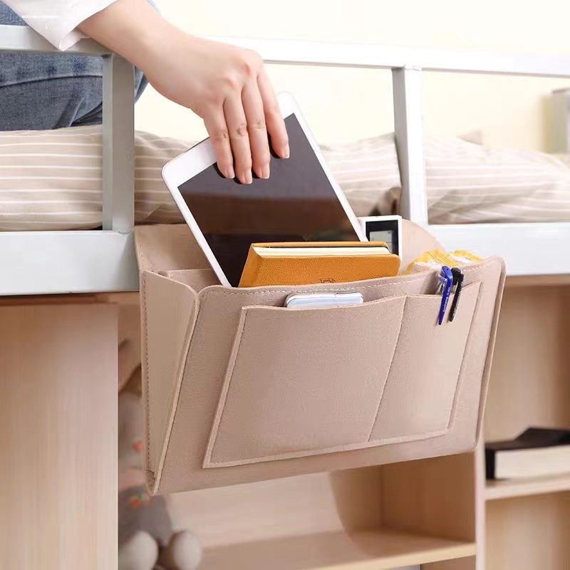 Felt Bedside Storage Bag for Student Dormitory, Remote Control and Book Storage Hanging Bag, Felt Bag Wholesale, Home Use, No Drilling Required
