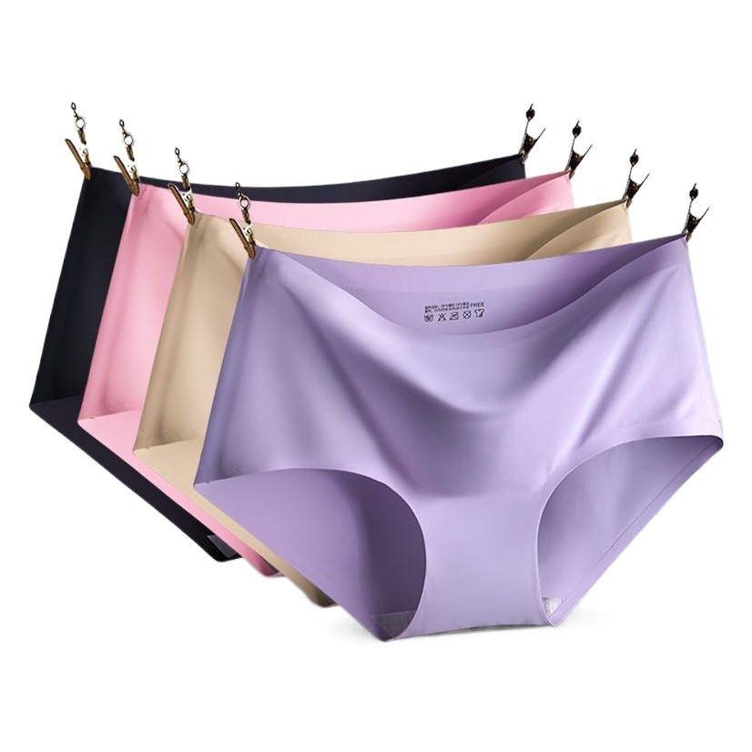 New mid-waist ice silk underwear women's summer one-piece seamless large size triangle pants manufacturers wholesale