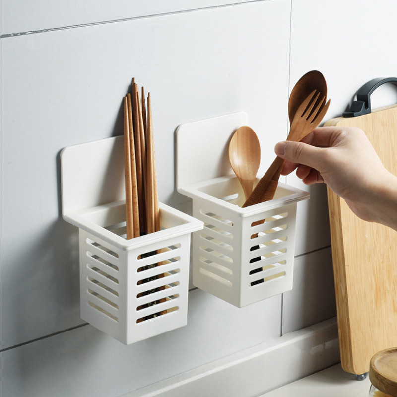 Picture of Japanese-Style Kitchen Chopstick Cage Punch-Free Wall-Mounted Household Spoon Chopstick Barrel Storage Box Storage Rack Storage Rack