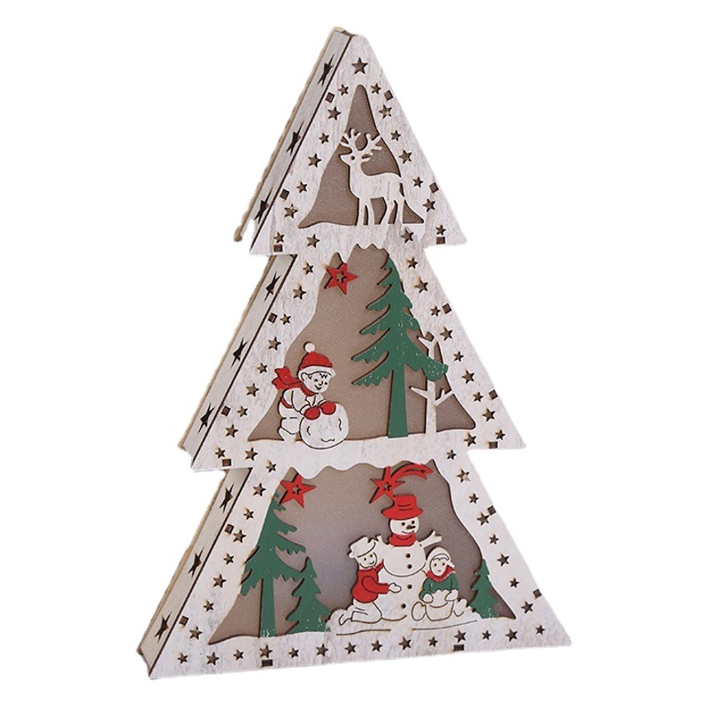Cross-border new Christmas decorations creative wooden cabin luminous Christmas tree ornaments ornaments factory wholesale