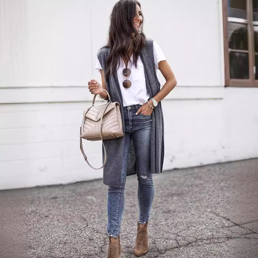 Picture of European and American 2023 Cross-border Amazon New Shoulder Cardigan eBay Fashion Trend Long Sleeveless Vest for Women