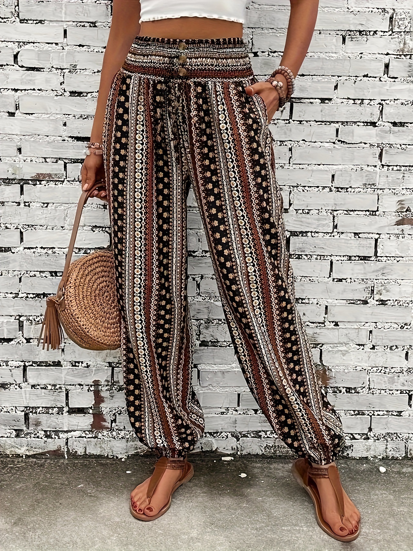 Picture of Women's Summer European-size Casual Loose Tropical Wide-leg Pants Relaxation Full of Summer Travel Necessary Wholesale