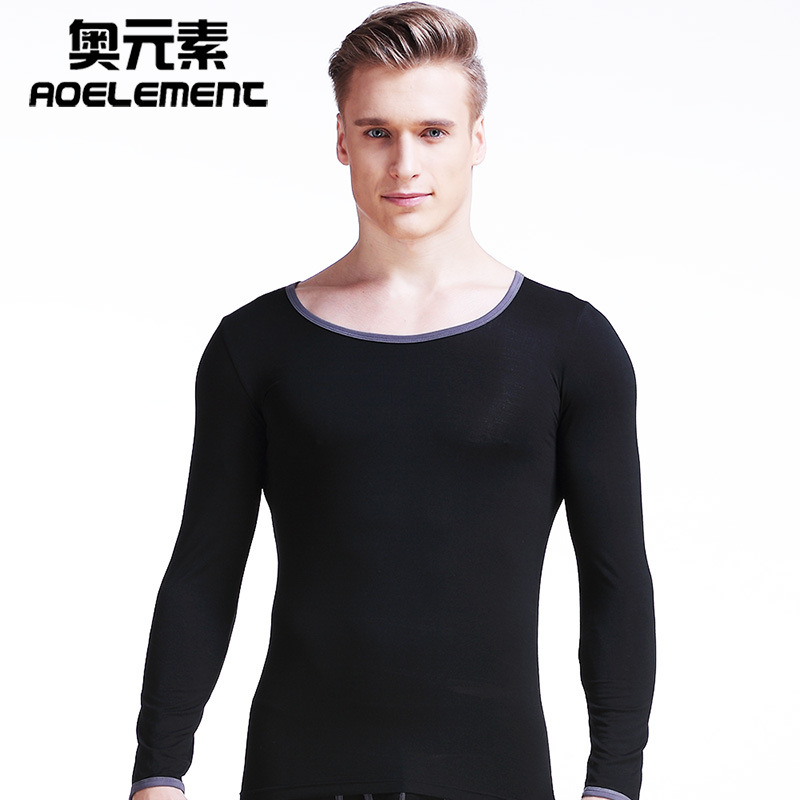 Men's Tight Basic Large Round Neck Thermal Underwear Autumn Clothes Thin Top Clothes Low Collar Single-Piece Base Shirt Autumn and Winter