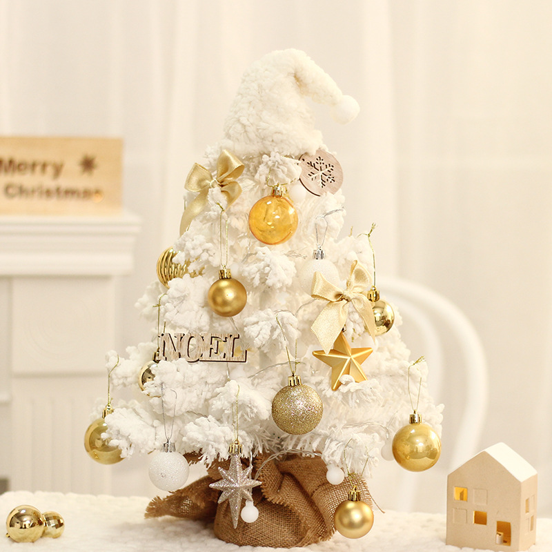 Picture of Amazon Cross-border New Christmas Decorations White PVC Flocking Mini Desktop Christmas Tree suit Ornaments