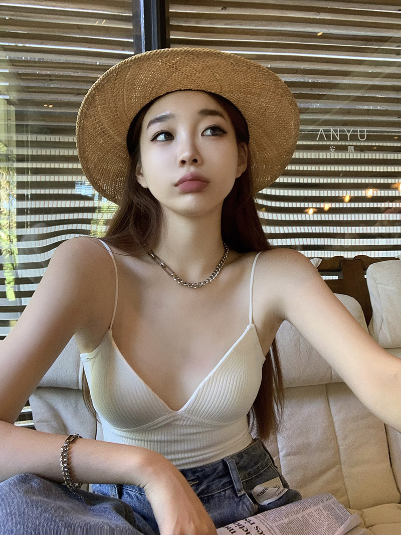 Camisole Top with Chest Pad Women's V-Neck Sexy Back Underwear Short Bottoming Hot Girl Summer Outer Wear
