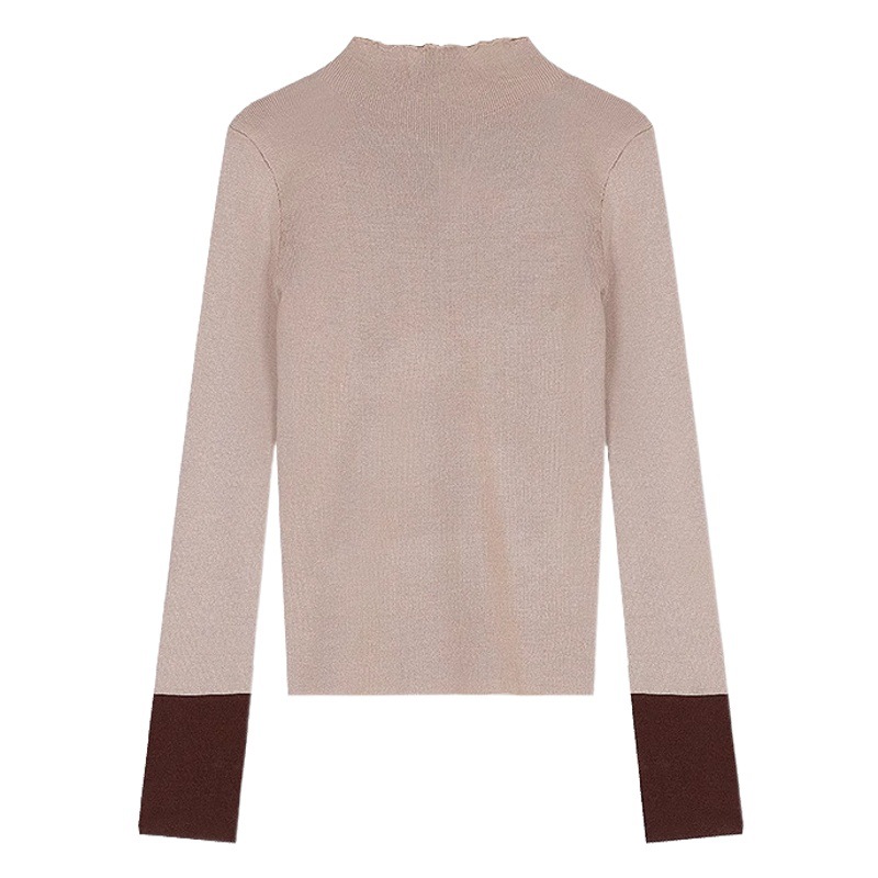 Women's half turtleneck long sleeve sweater autumn and winter Korean style 2023 new contrast color design sense slim slimming bottoming top