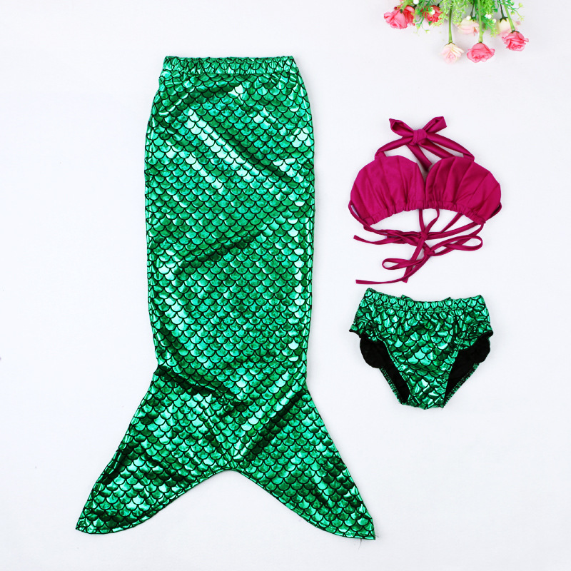 Girls Children's Foreign Trade European and American Mermaid Fish Scale Swimsuit Shell Swimsuit Split Mermaid Swimsuit Three-Piece Set