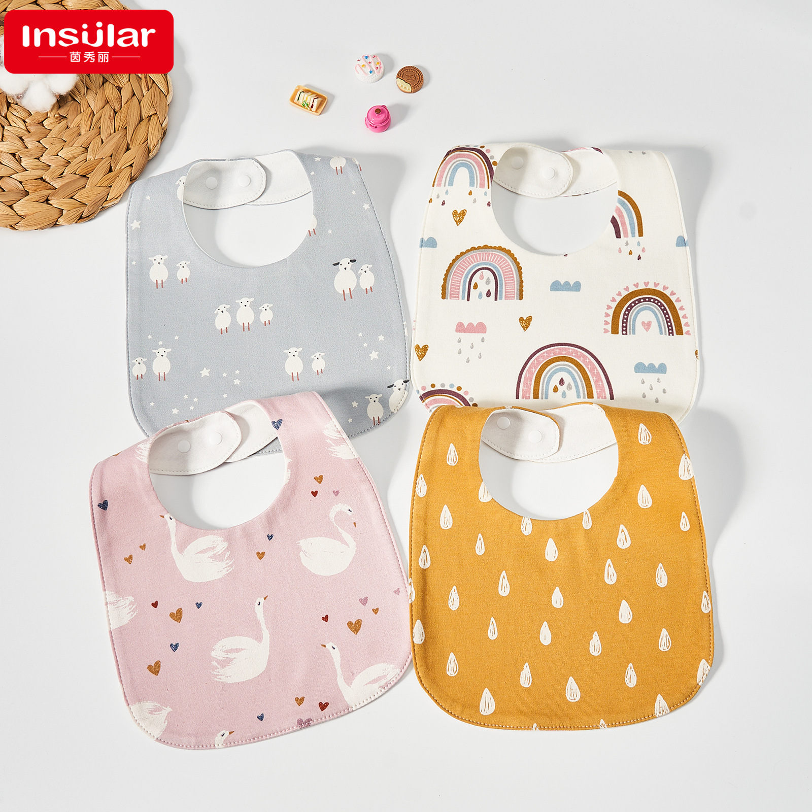 Picture of Yinmei baby waterproof bib U-shaped bib children's eating bib baby pure cotton waterproof spitting milk bib