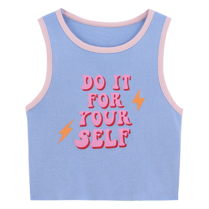 Letter Printed Sweet and Spicy Camisole Women's Summer Design Sense Niche Outfit Short Sleeveless Hot Girl Top