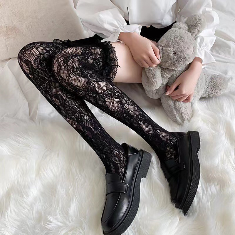 Lolita White Stockings Lace Stockings Summer Thin Mid-barrel Japanese-style JK Calf Stockings Children's Student Lace Stockings