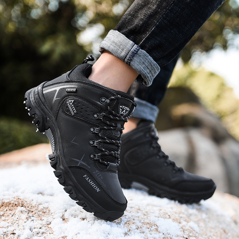 Cross-border AliExpress plus size 47 high-top hiking shoes non-slip wear-resistant casual outdoor shoes men's fleece-lined warm cotton shoes