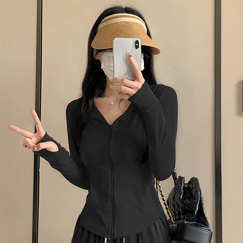 Picture of Slim-Fitting Ice-Sense Sun Protection Clothing Summer Outdoor Sun Protection Hooded Small Waist Tight Sun Protection Clothing Thin Quick-Drying Jacket