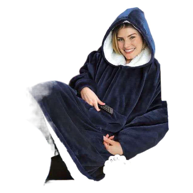 New thick lazy pullover TV blanket outdoor cold warm nightgown hooded fleece warm pajamas wholesale
