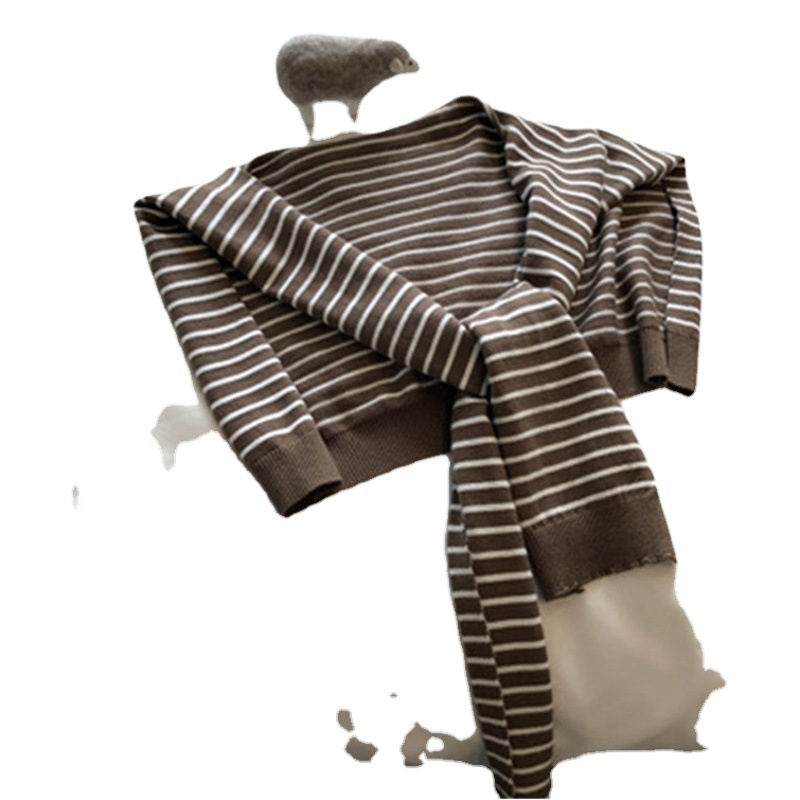 Striped Knitted Small Shawl Women's Spring and Autumn Summer Outfit Office Internet Popular Air-conditioned Room Cervical Scarf Shoulder Ware Shoulder Ware