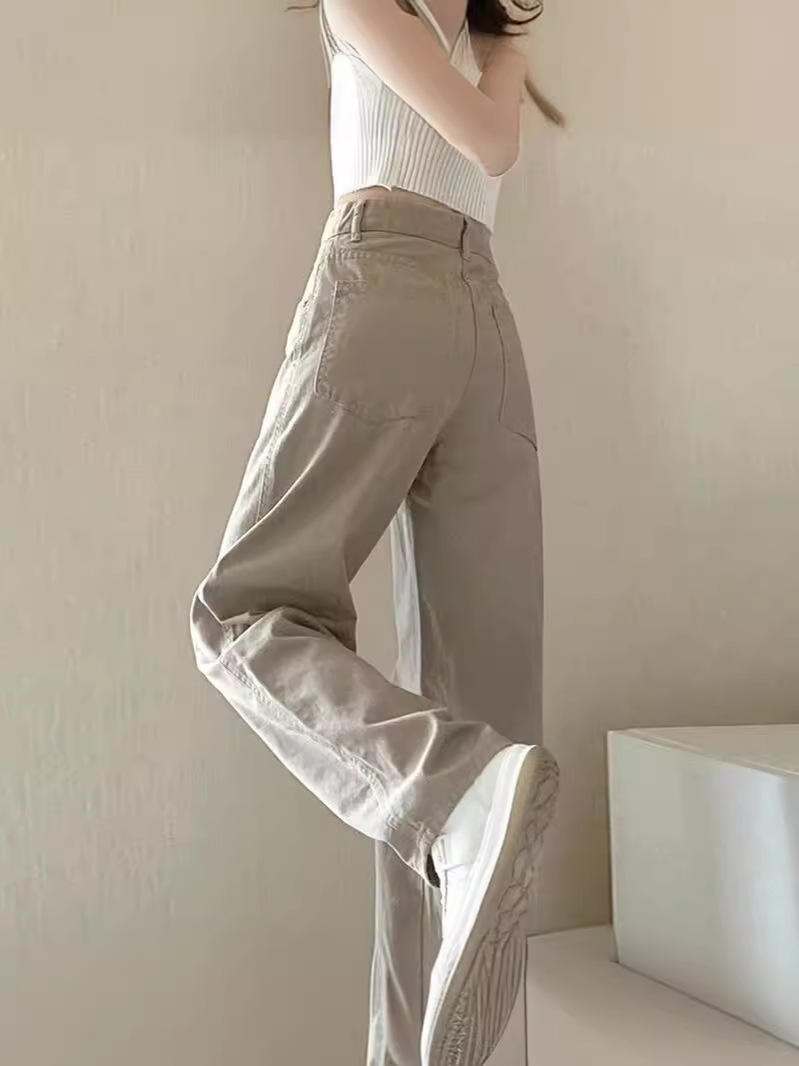 American style retro khaki wide leg jeans women's summer 2024 new small casual straight trousers