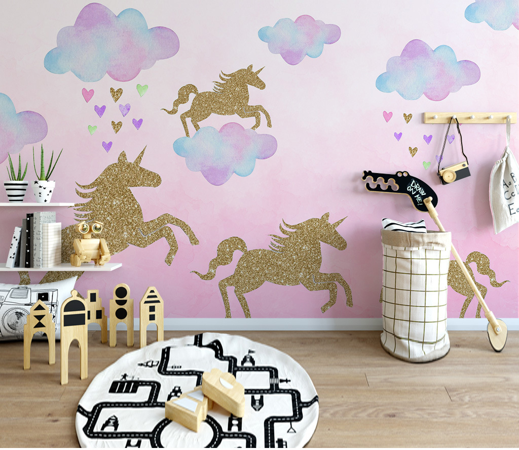 Picture of Kunshang Cross-border New Golden Unicorn Wall Stickers Cross-border Source Living Room Bedroom Children's Room Decorative Painting KS6629