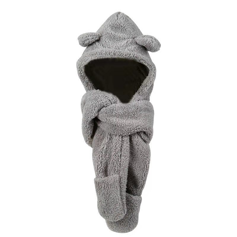 Picture of Winter Warm and Thickeneded Cotton Plush Rabbit Ears Animal Hat Gloves Scarf Bear Three-Piece Hat Factory Ear Protection