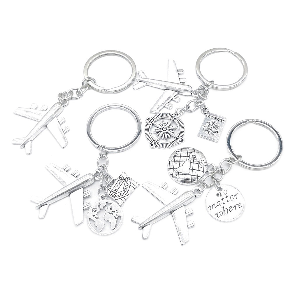 Europe and the United States cross-border hot diy compass earth plane creative key chain pendant travel key ring key chain