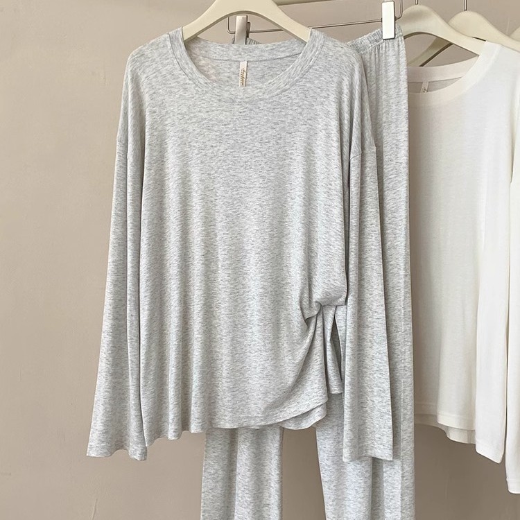 Modal Large Size Pajamas for Women Spring and Autum New Casual Simple Pure Color Long-Sleeved Comfortable and Breathable Home Wear Set