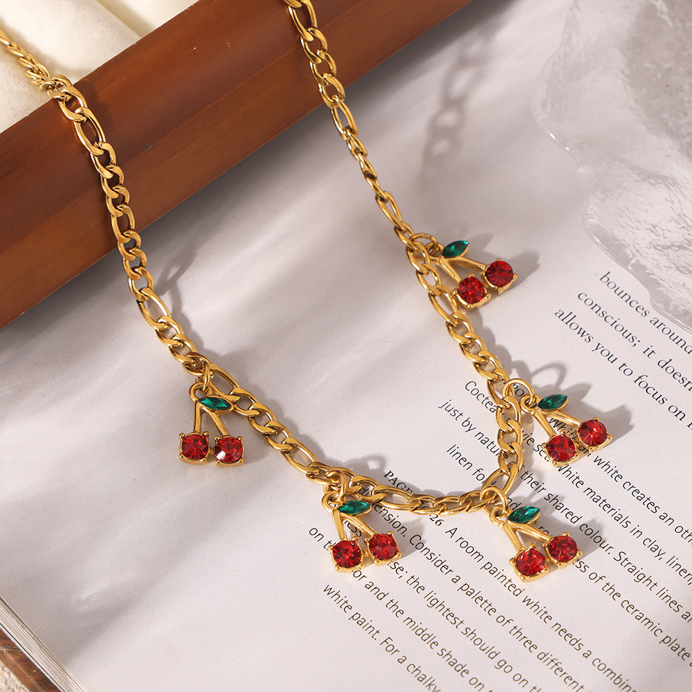 European and American style fashion temperament glass stone red cherry jewelry suit cross-border fashion jewelry simple necklace bracelet