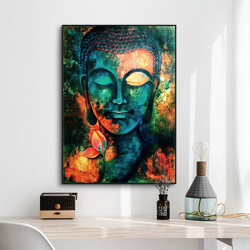 Art Oil Painting Buddha Decorative Mural Living Room Bedroom Hanging Painting Canvas Painting Frameless HD Jet Printing Cross-border Hot Sale