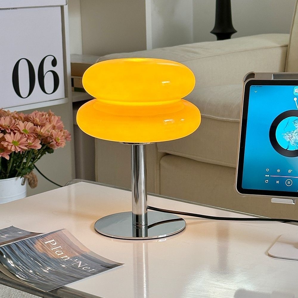 Double Layer Egg Tart Girl Ins Table Lamp Bauhaus Bedside Lamp Living Room Bedside Lamp Advanced Simple Atmosphere Middle Ancient Lamp