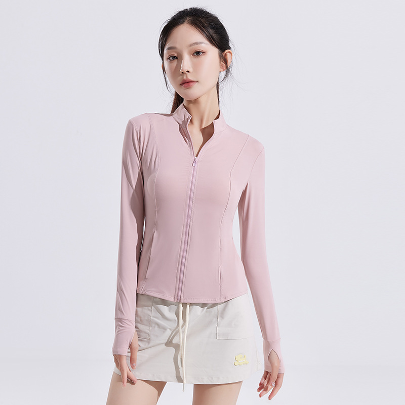 Picture of Tight Waist Slimming Vertical Collar Slim Yoga Sun Protection Clothing Women's Summer Coat Breathable 2025 New Ice Waist Sun Protection Clothing