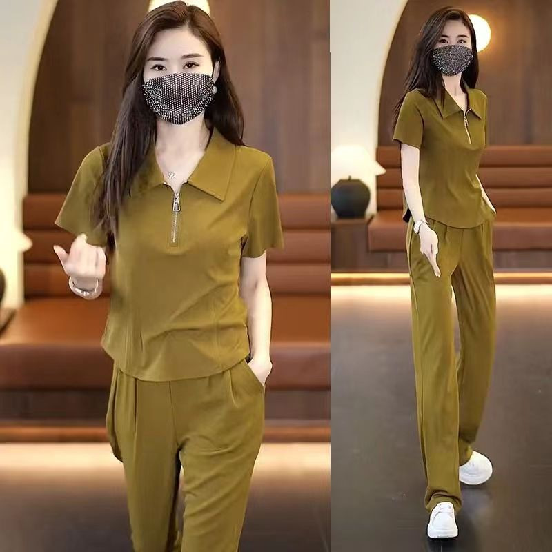 European fashion brand lapel short sleeve suit women's fashion temperament 2024 Summer Ice Silk thin loose Korean style two-piece suit