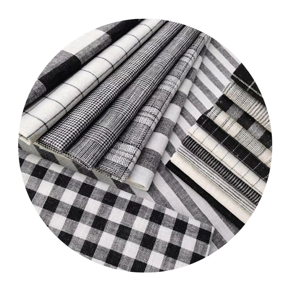 Picture of 9 Coated F225 Linen Polyester-Hemp Interwoven Polyester Black and White Plaid Stripe Fabric Shoe Cloth