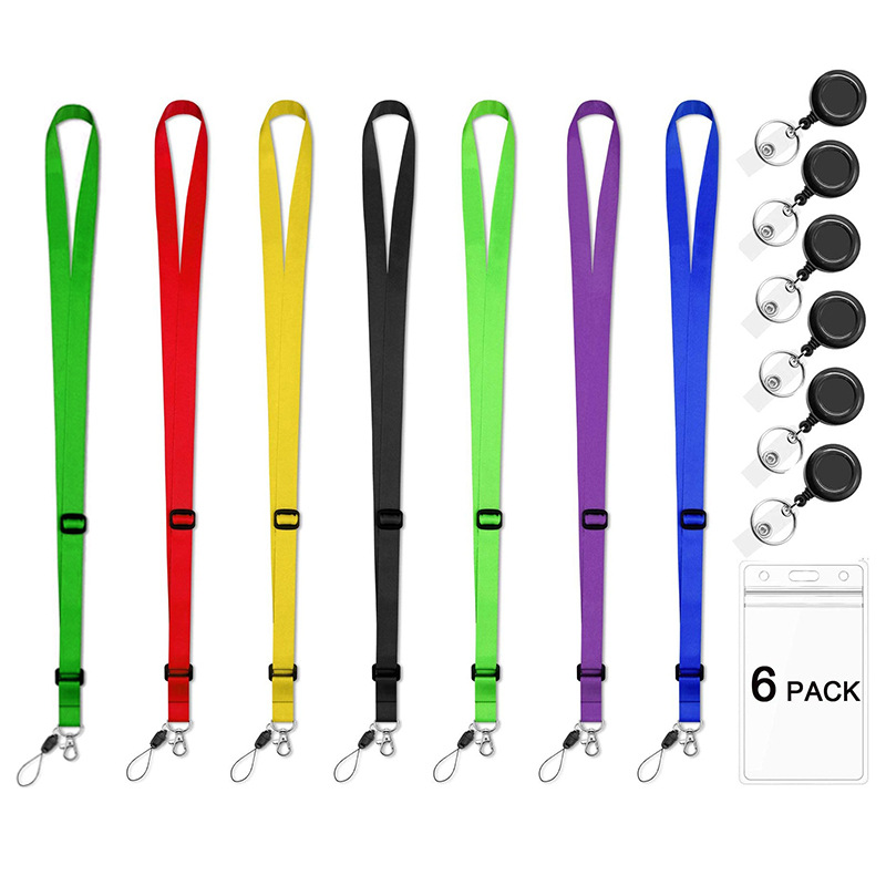 20mm Solid Color Retractable Certificate Lanyard Mobile Phone Rope Certificate Card Holder Easy Pull-up Buckle Card Holder Polyester Rope Set