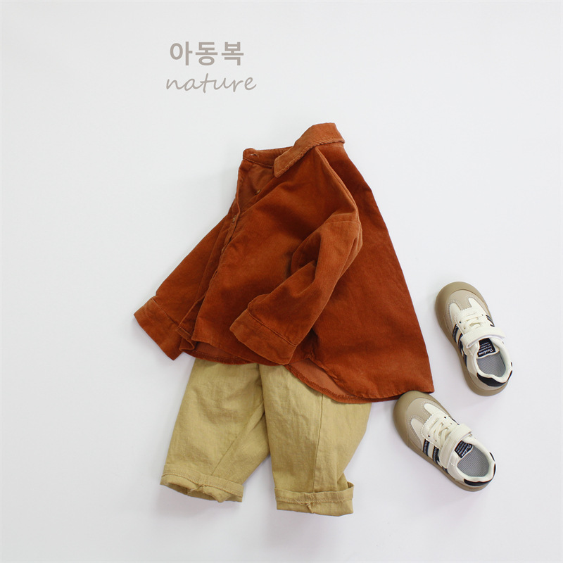 Picture of 2025 Spring Children's Shirt Class A Boys' Shirt Korean Style Joker Lapel Corduroy Girls' Shirt Wholesale