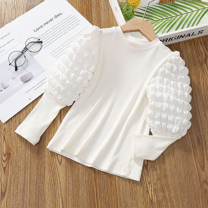 Picture of Girls' Base Shirt Spring and Autumn 2024 Half High Collar Bubble Sleeve Thickened Children's Long Sleeve T-shirt Girls' Top Cross-border
