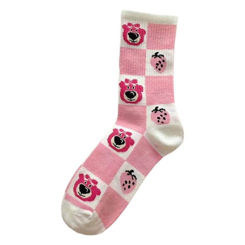 Pink socks women's Korean-style mid-calf ins fashionable all-match college style cute Japanese cartoon autumn and winter student stockings