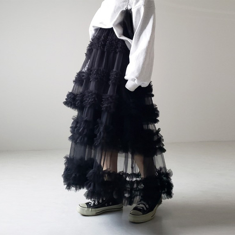 Foreign Trade Spring and Summer Gauze Skirt New Japanese Style Half-length Skirt Women's Anti-running Three-layer Hand-stitched Mesh A- line Skirt