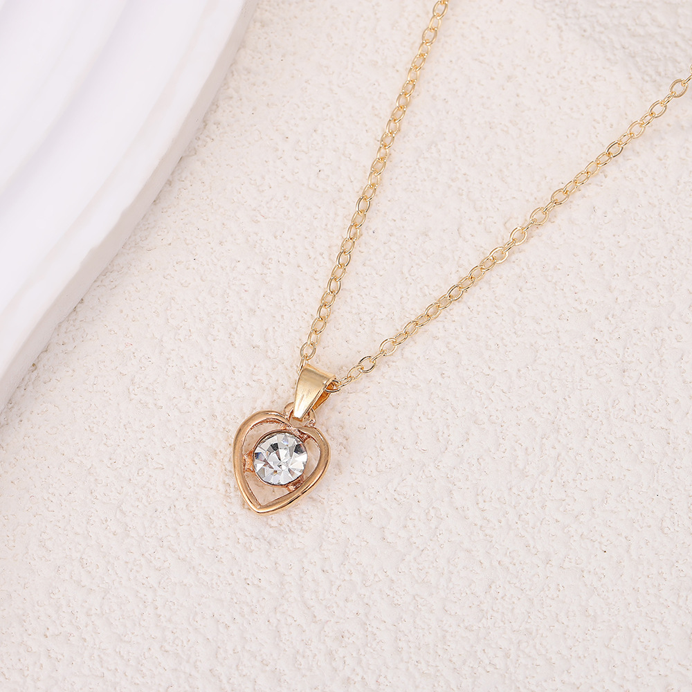 Picture of Amazon Cross-border European and American Crystal Love Jewelry Fashion Temperament Peach Heart Necklace Earrings Ring Bracelet Four-piece Set