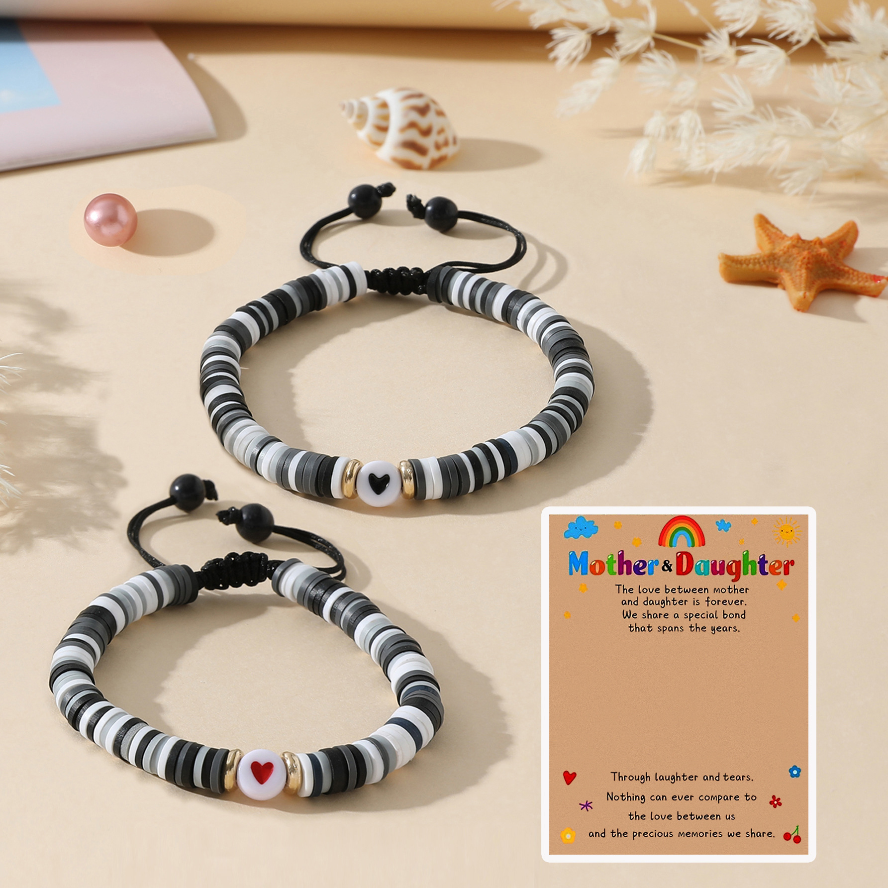 Picture of Cross-border Jewelry Temu Hot Mother's Day Bracelet Creative Soft Pottery Beaded Heart-shaped Mother and Daughter Parent-child Hand Rope for Women