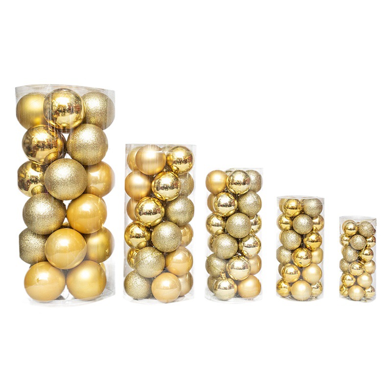 Christmas Ball Barrel 24 Plastic PS Plated Ball Christmas Tree Decorative Pendant Hanging Colorful Ball Gold and Silver Red