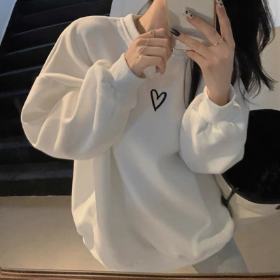 Picture of Thin/fleece-lined spring, autumn and winter loose sweater women's lazy style Korean style couple's coat bottoming shirt top women's clothing