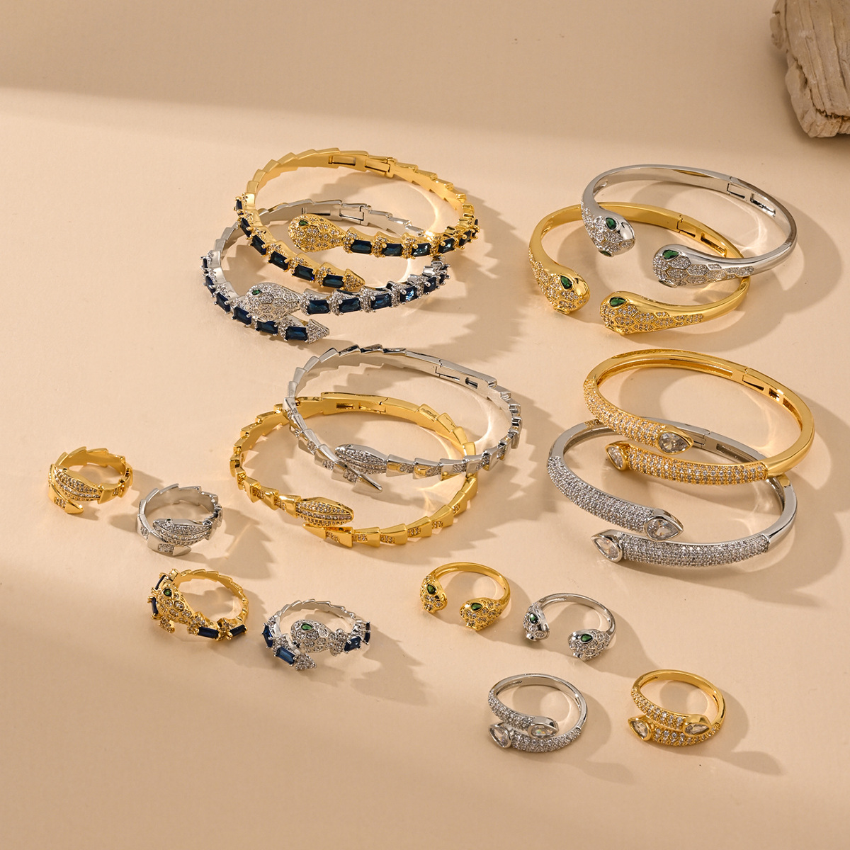 Trendy European and American Fashion Versatile Ins Light Luxury Snake-Shaped Bracelet and Ring Set for Women Unique Niche Jewelry
