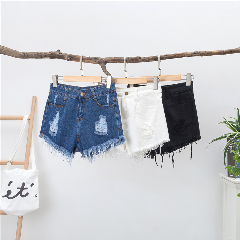Picture of plus size chubby girl Loose Denim Shorts Women's Summer Korean-style High Waist Ripped 100.00kg Slim-fit Wide Leg A- shaped Hot Pants