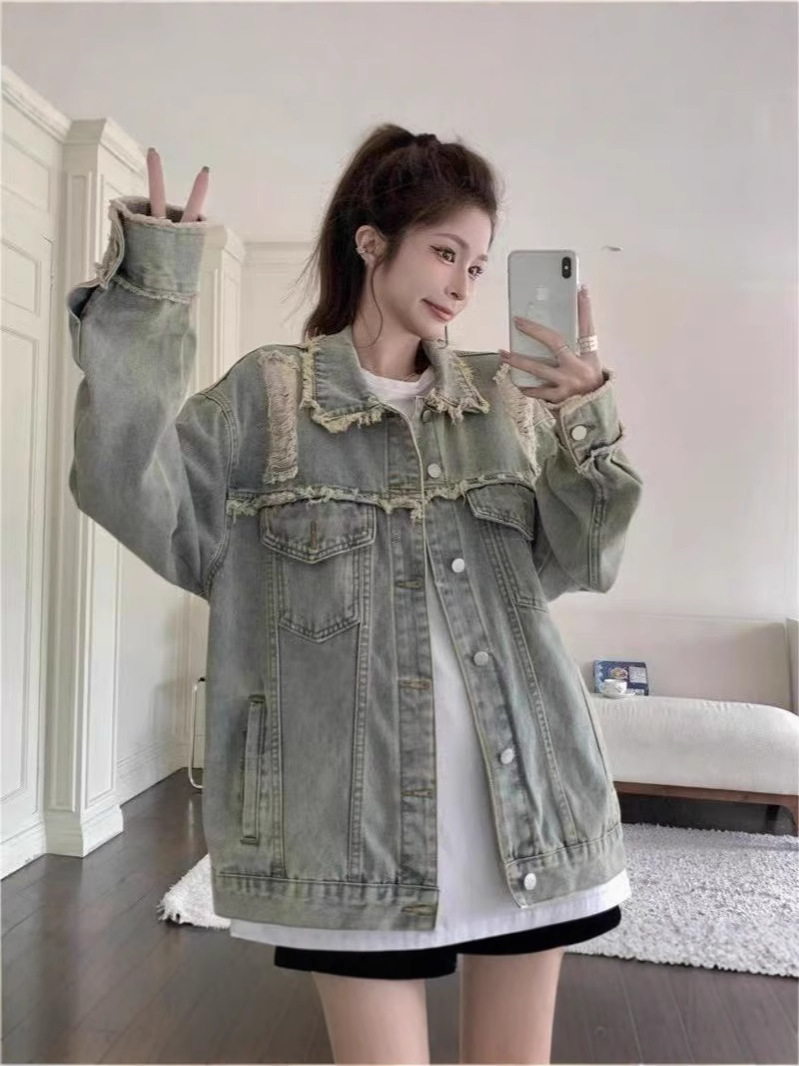 Picture of Cross-border Spring and Autumn New Denim Coat Women's Design Sense Niche American Style Retro High-end Sense Rick All-match Top Trendy