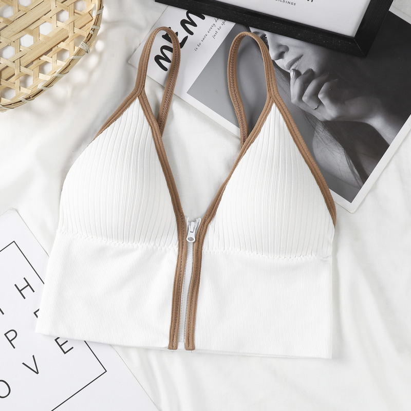 Picture of Designed Small Breast Push-Up Deep V Zipper Camisole Women's Inner Wear Breast Pads Beautiful Back Wrapped Chest Outer Wear Bottoming Top