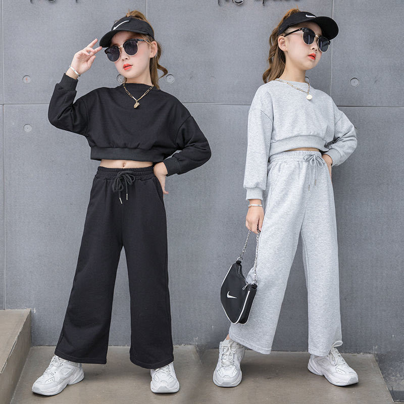 Internet Celebrity Baby Female Korean Casual Suit Children's Spring and Autumn New Stylish Top Fashionable Trousers Solid Color Two-piece Set
