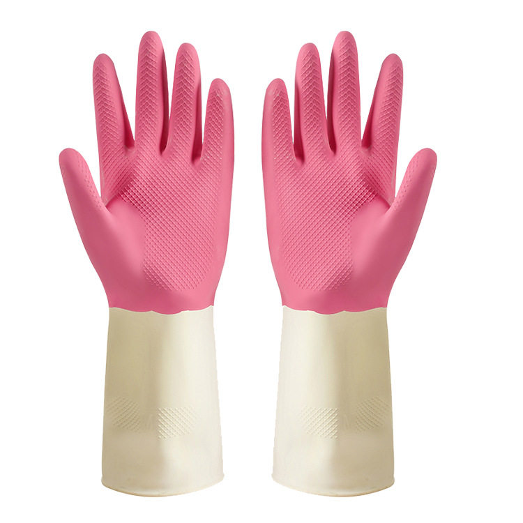 Picture of Two-color Dishwashing Gloves Women's Household Kitchen Bowl Durable Cleaning Household Rubber Latex Washing Clothes Waterproof Gloves