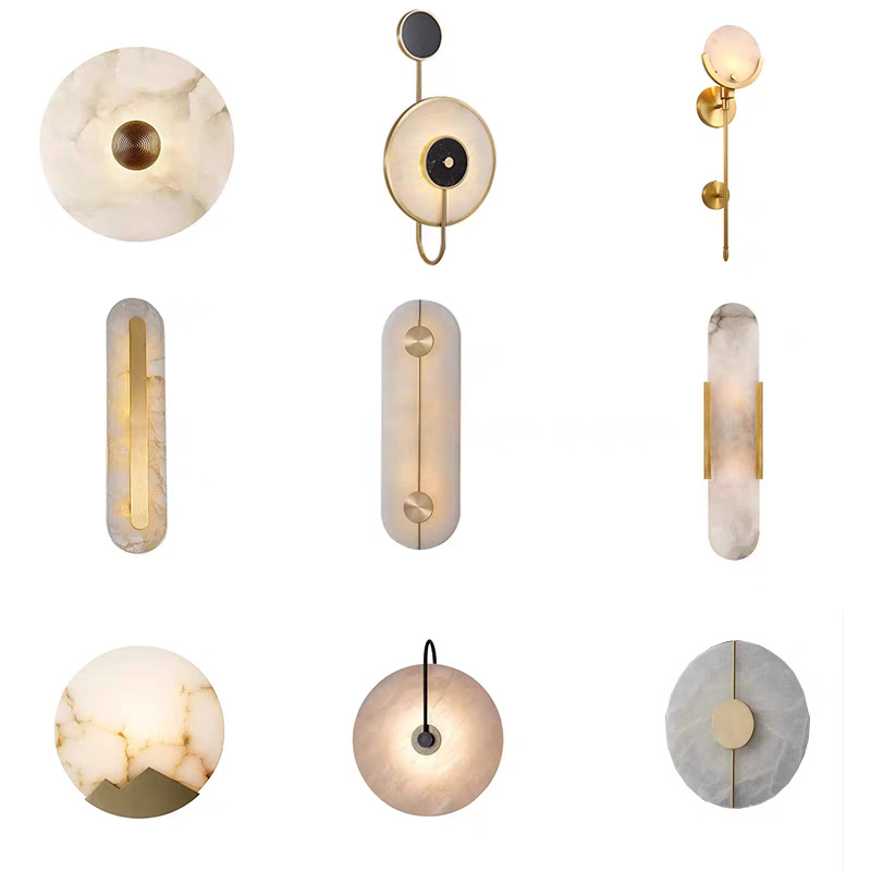 Picture of Cross-border Nordic simple round marble living room wall lamp high-level feeling model room hotel atmosphere bedroom bedside lamp