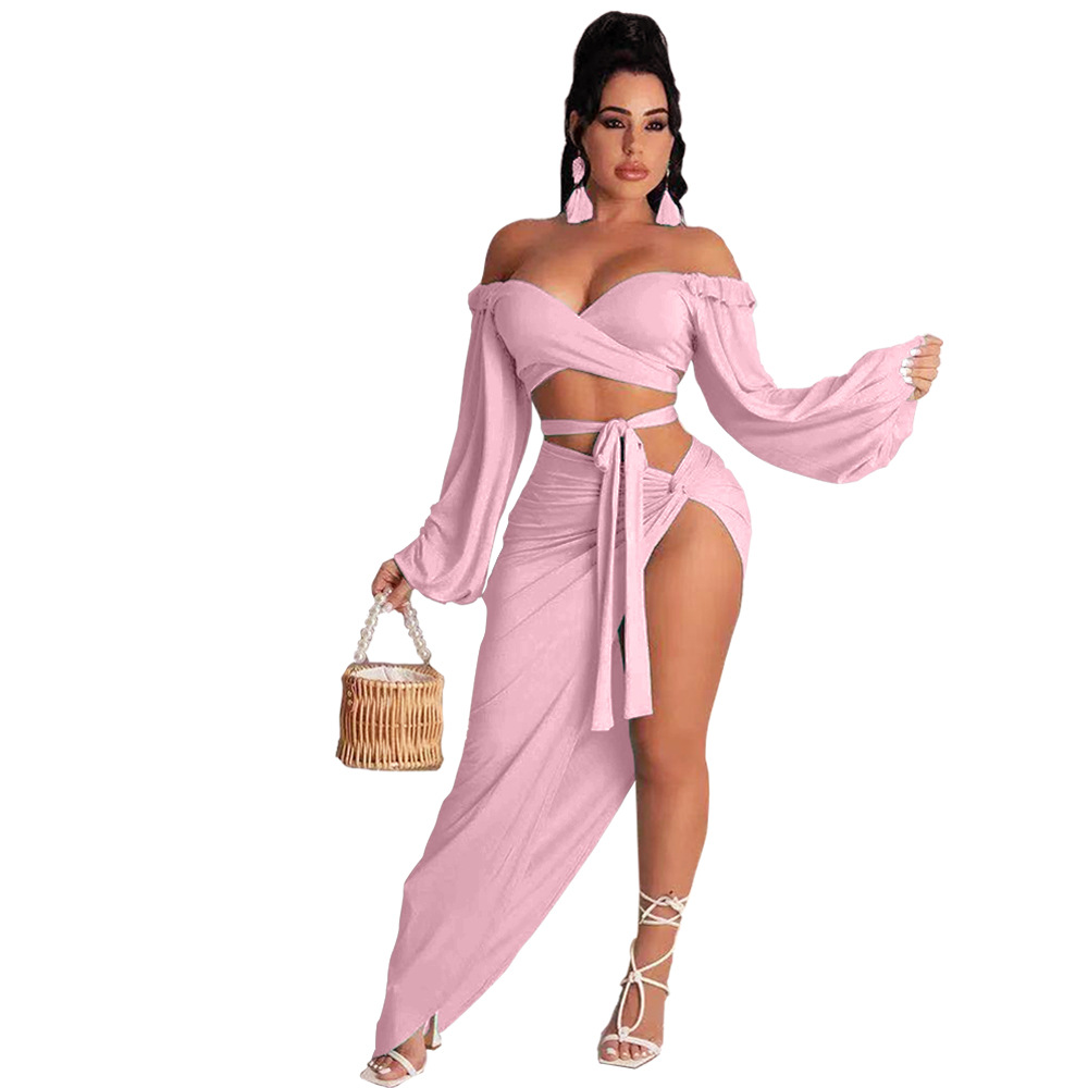 Picture of 2021 Summer Elegant Commuter Green Long Sleeve Chest Wrap Knitted Fashion Loose Solid Color Dress BQ19186
